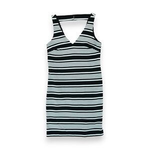Betsey‎ Johnson Sleeveless Midi Dress Size 4 Black & White Stripe V Neck Stretch